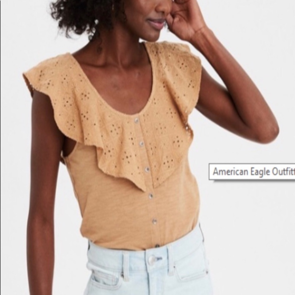 American Eagle lace overlay button down blouse